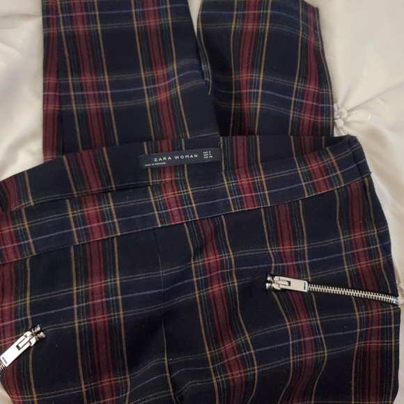 NWOT Zara Checkered Skinny Trousers with Zip - Picture 6 of 8